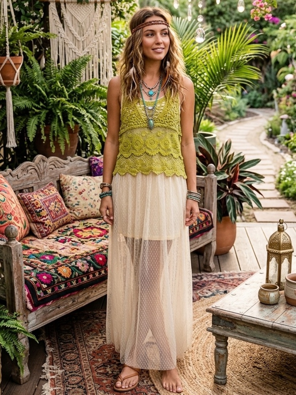 Anthropologie x Ryu Crochet and Sheer Skirt Maxi Dress in Size S